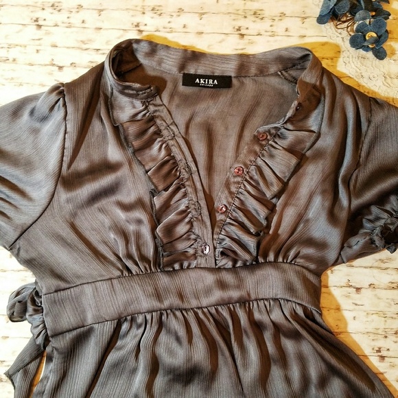 AKIRA | Tops | Akira Chicago Slate Grey Ruffle Top S Euc | Poshmark